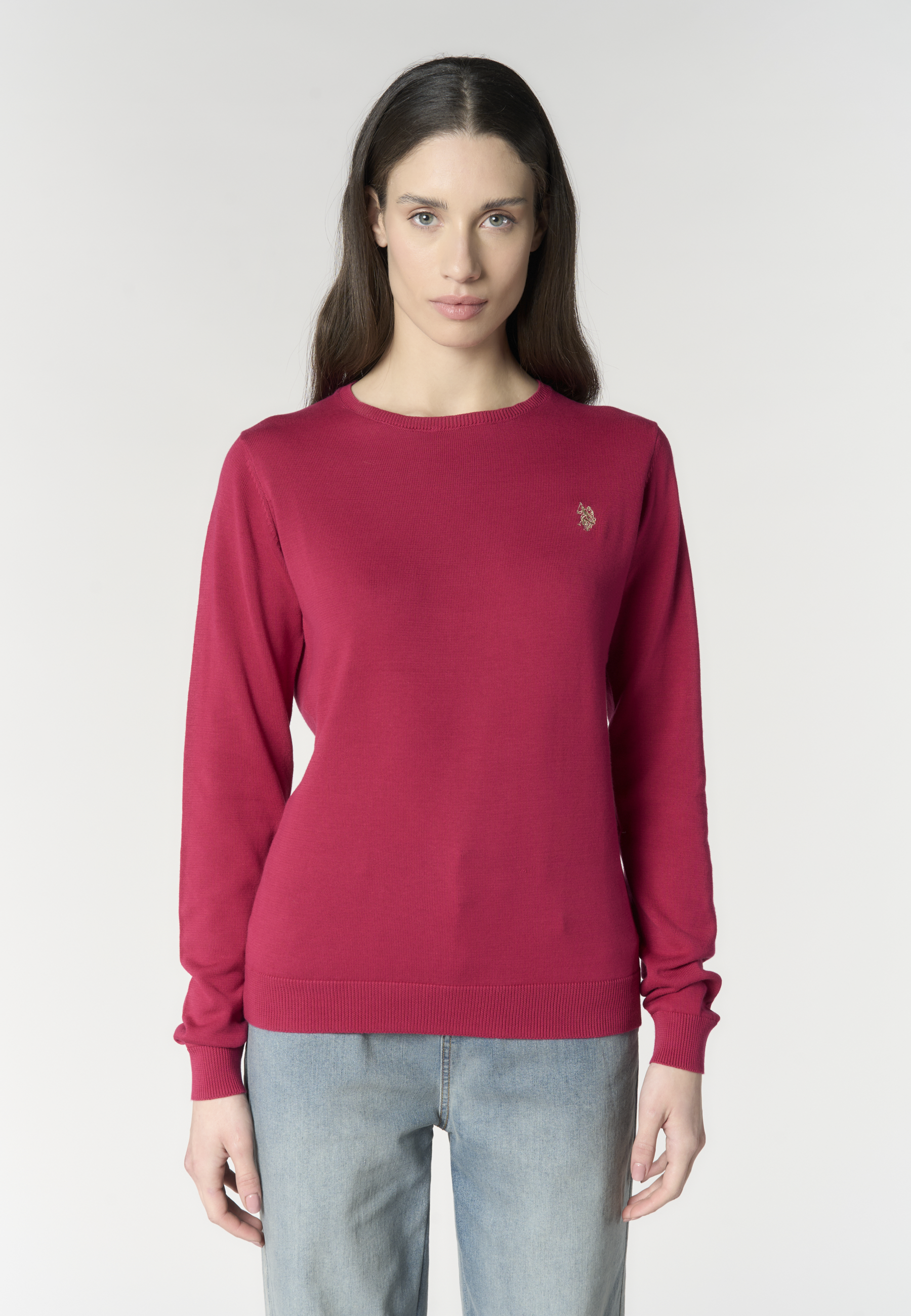Maglia girocollo da donna in cotone con logo
