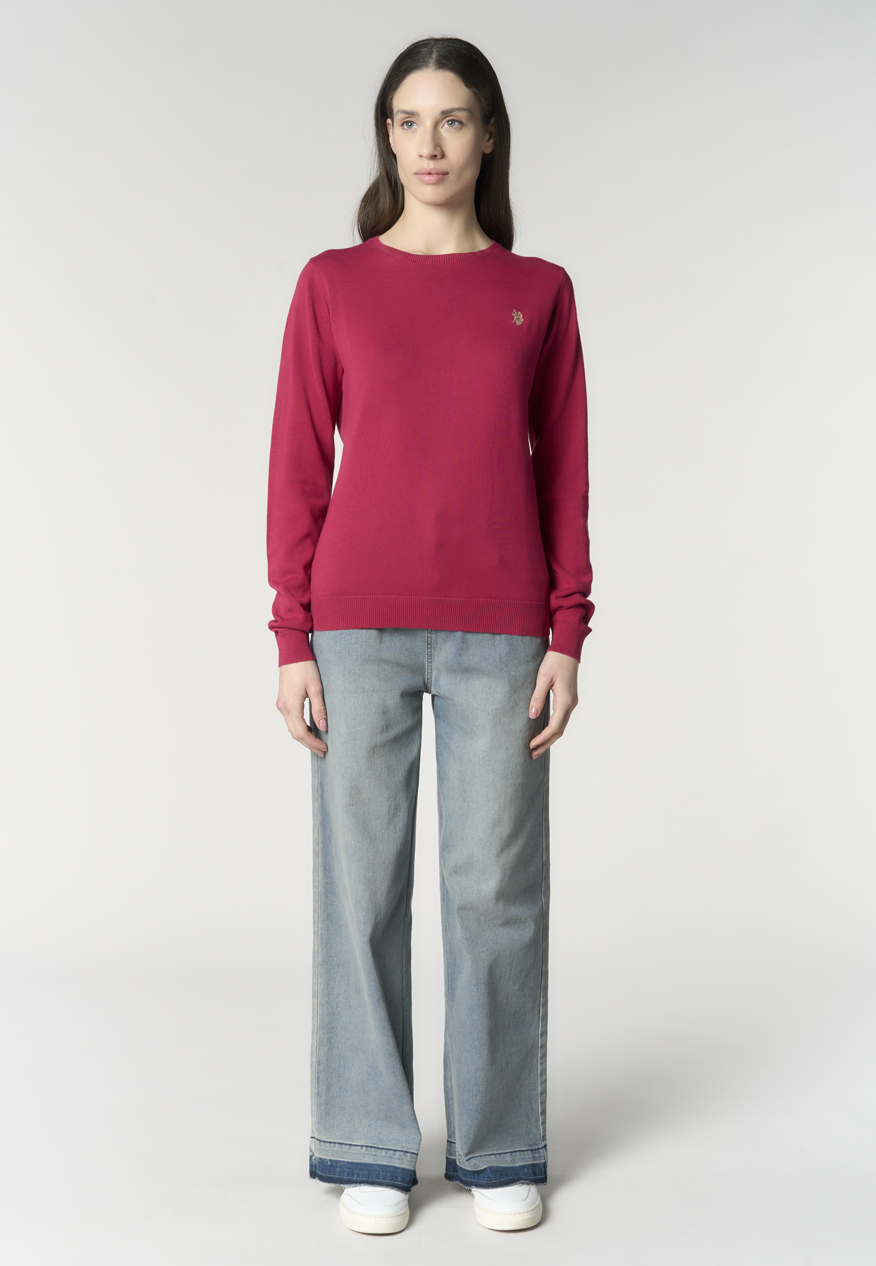 Maglia girocollo da donna in cotone con logo