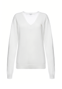 Maglia in cotone da donna con scollo a V e logo ricamato