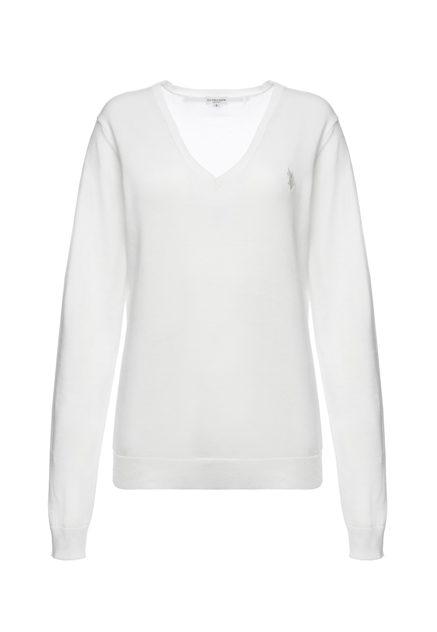 Maglia in cotone da donna con scollo a V e logo ricamato