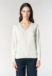 Maglia in cotone da donna con scollo a V e logo ricamato