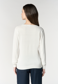 Maglia in cotone da donna con scollo a V e logo ricamato
