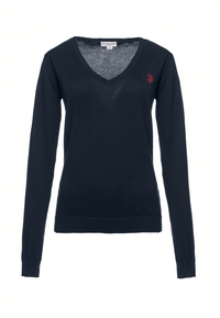 Maglia in cotone da donna con scollo a V e logo ricamato