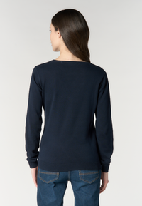 Maglia in cotone da donna con scollo a V e logo ricamato