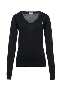 Maglia in cotone da donna con scollo a V e logo ricamato