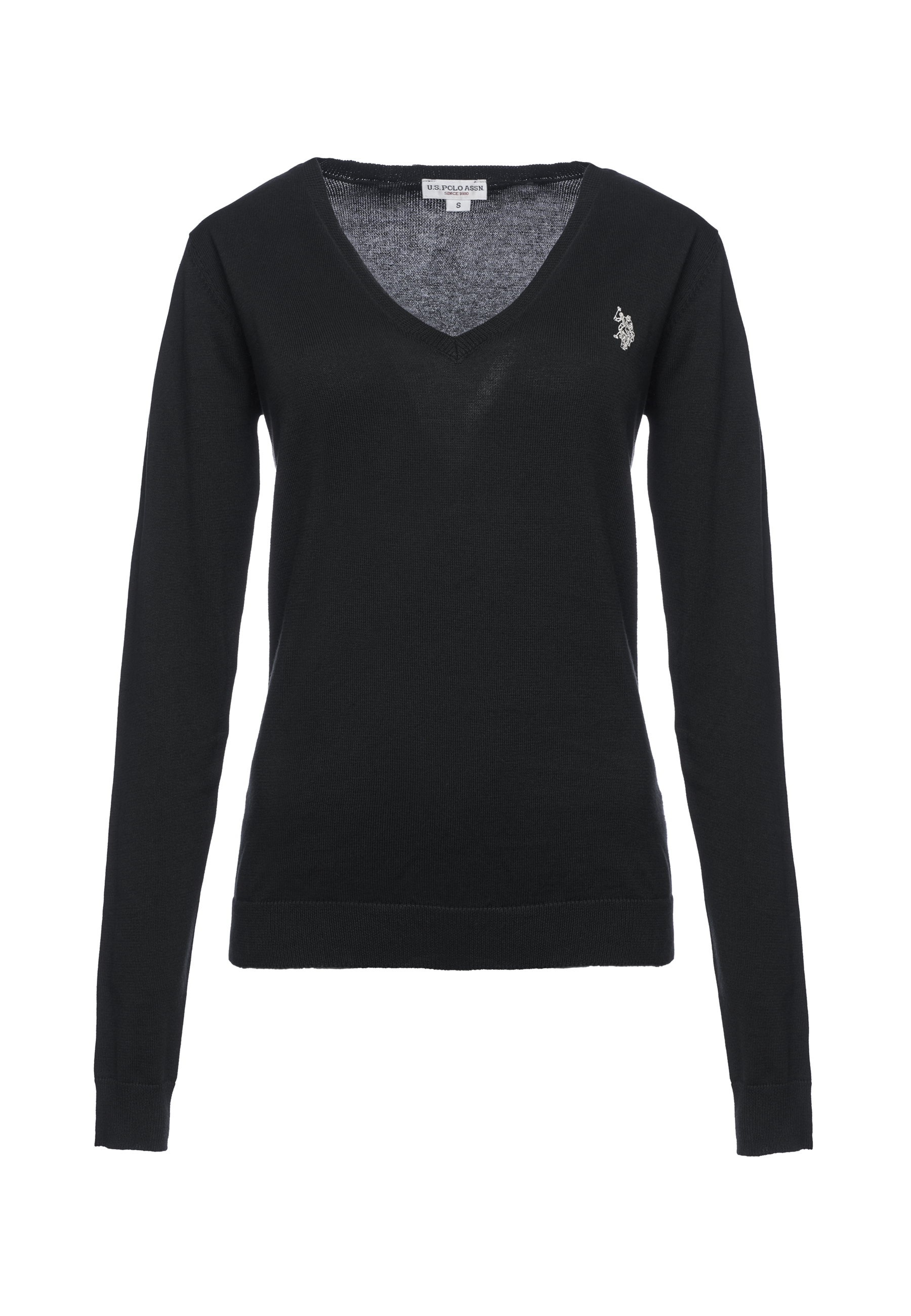 Maglia in cotone da donna con scollo a V e logo ricamato