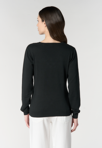Maglia in cotone da donna con scollo a V e logo ricamato