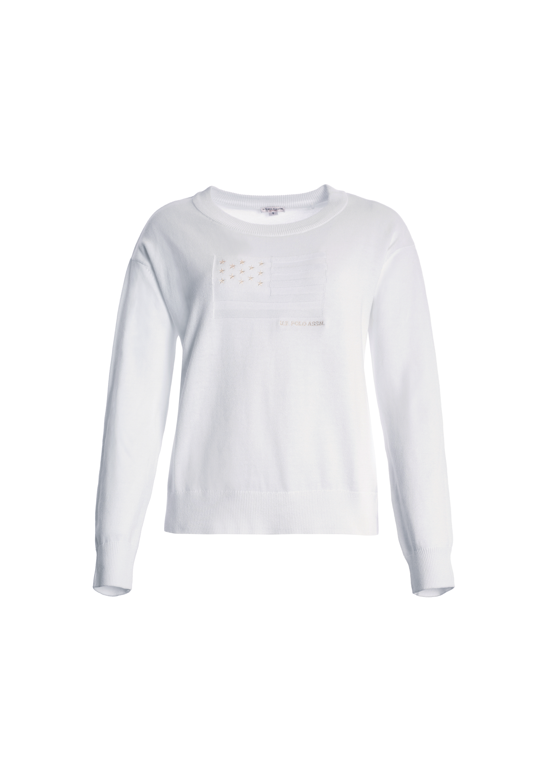 Maglia girocollo da donna in cotone con motivo bandiera tono su tono