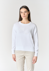 Maglia girocollo da donna in cotone con motivo bandiera tono su tono