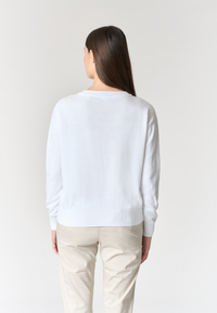 Maglia girocollo da donna in cotone con motivo bandiera tono su tono