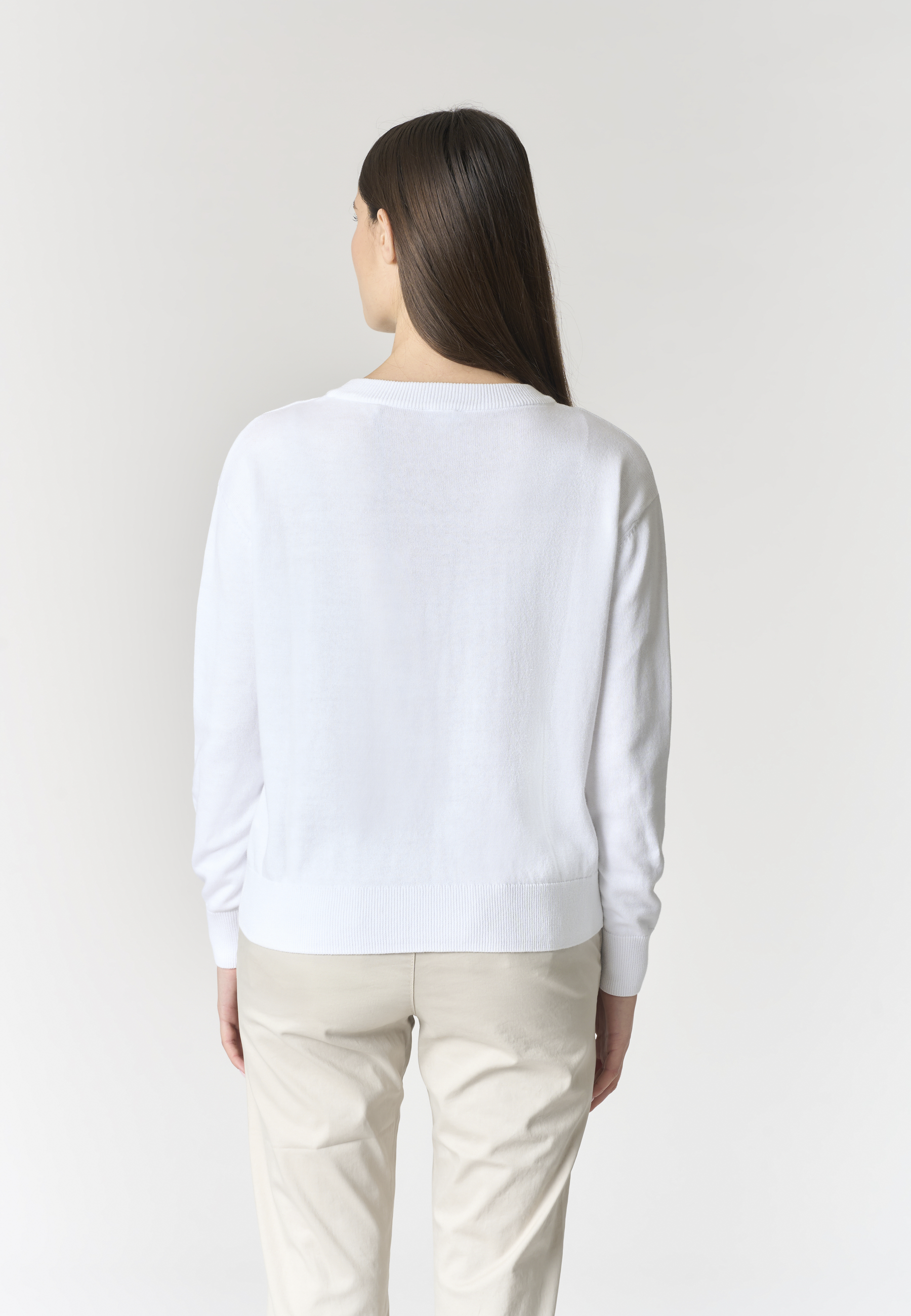 Maglia girocollo da donna in cotone con motivo bandiera tono su tono