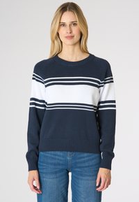Maglia da donna in cotone con righe centrali a contrasto