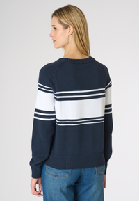 Maglia da donna in cotone con righe centrali a contrasto