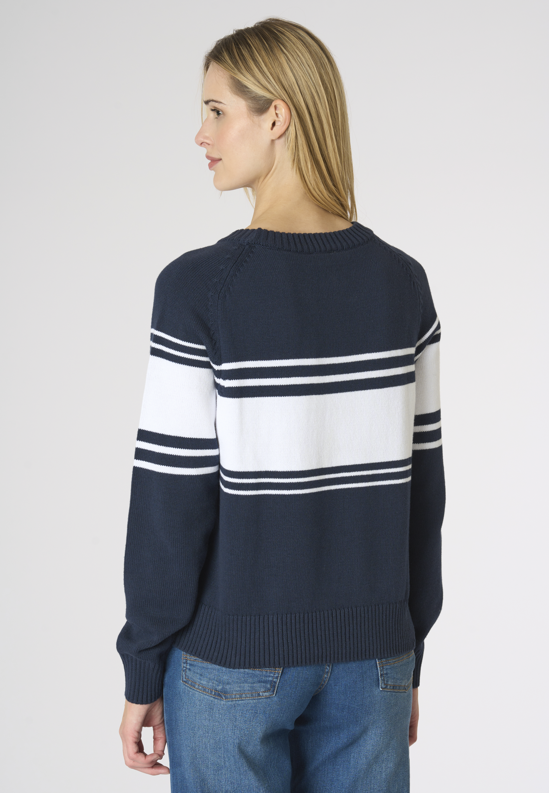 Maglia da donna in cotone con righe centrali a contrasto