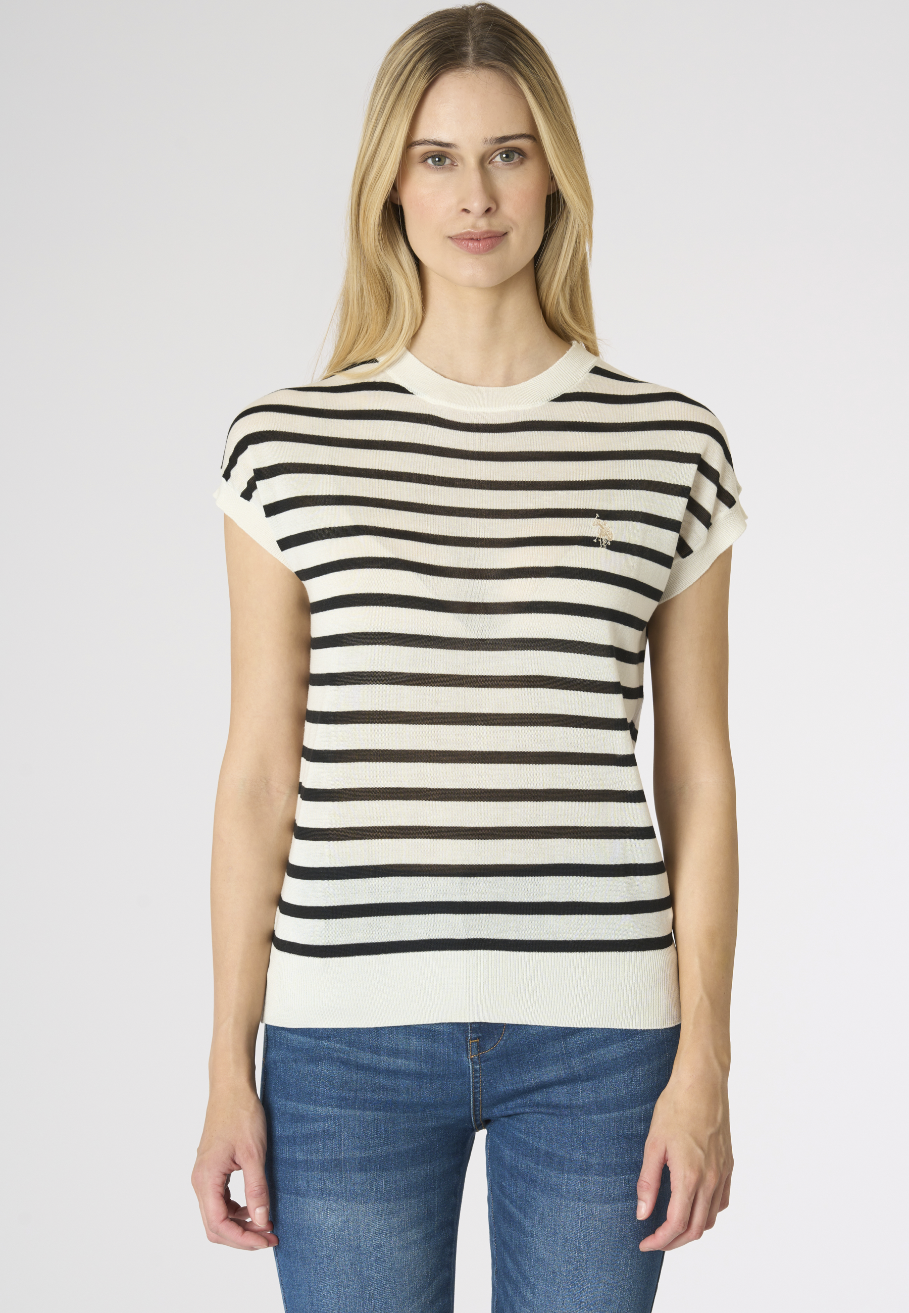 Maglia smanicata a righe con logo ricamato