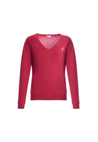 Maglia in cotone da donna con scollo a V e logo ricamato