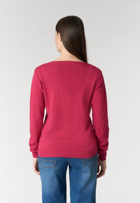 Maglia in cotone da donna con scollo a V e logo ricamato