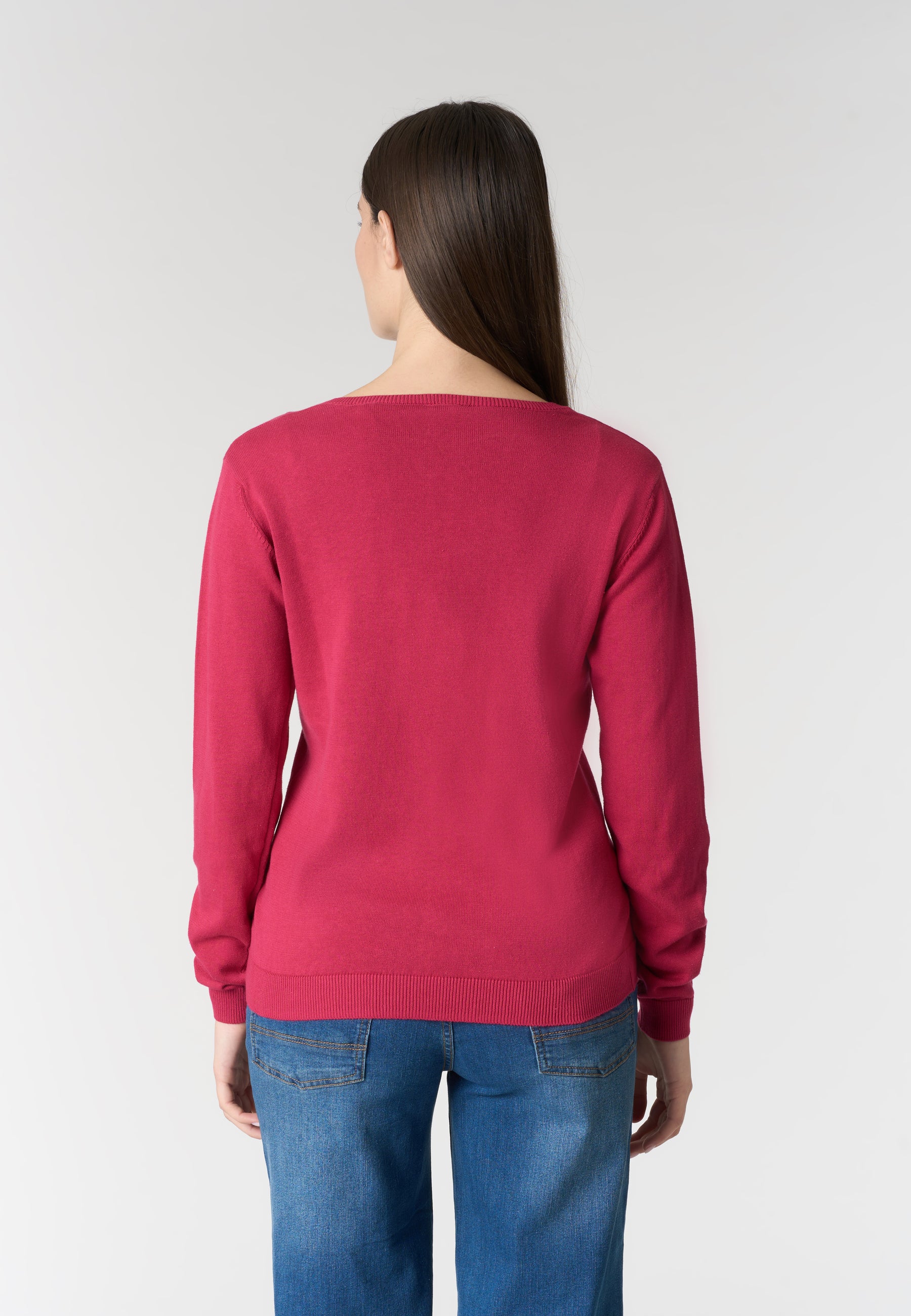 Maglia in cotone da donna con scollo a V e logo ricamato