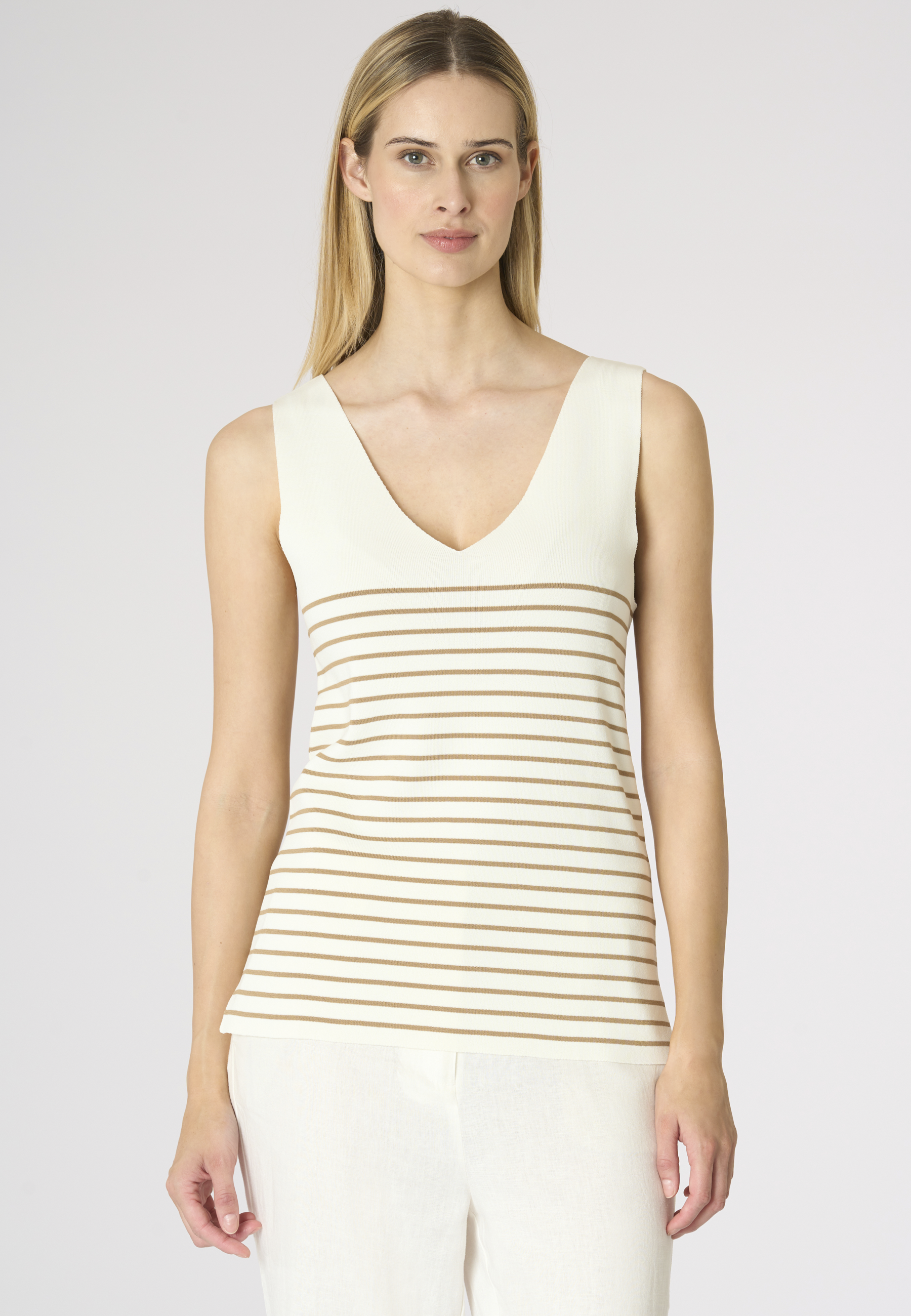 Top da donna in maglia a righe con scollo a V