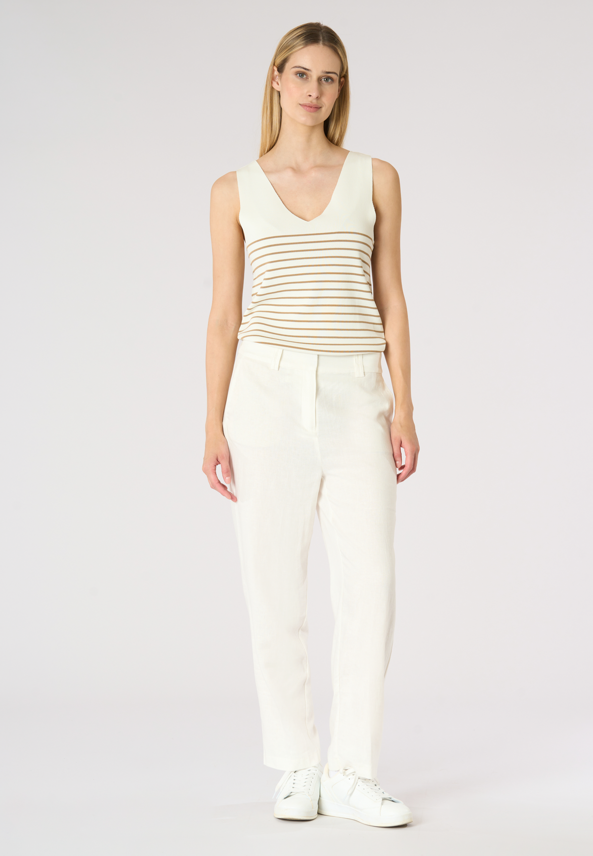 Top da donna in maglia a righe con scollo a V