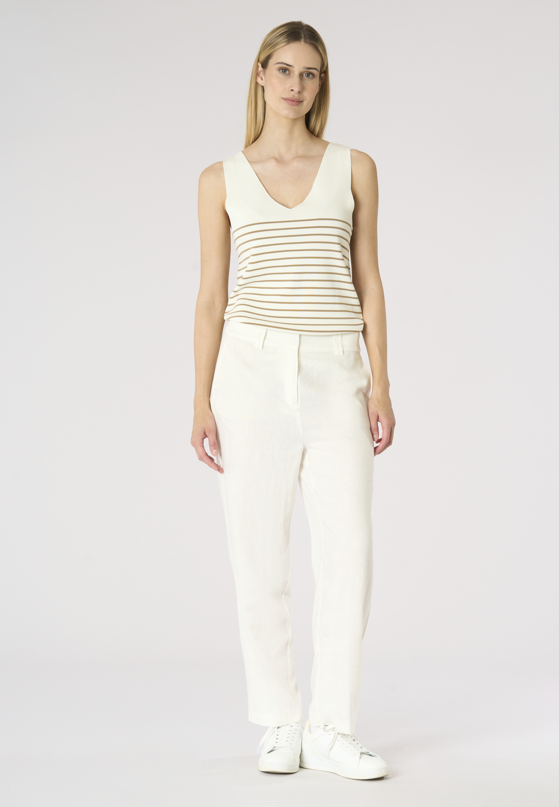 Top da donna in maglia a righe con scollo a V