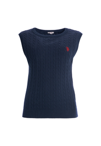 Gilet da donna in maglia di cotone con lavorazione a treccia