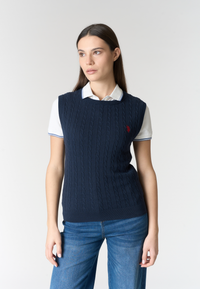 Gilet da donna in maglia di cotone con lavorazione a treccia