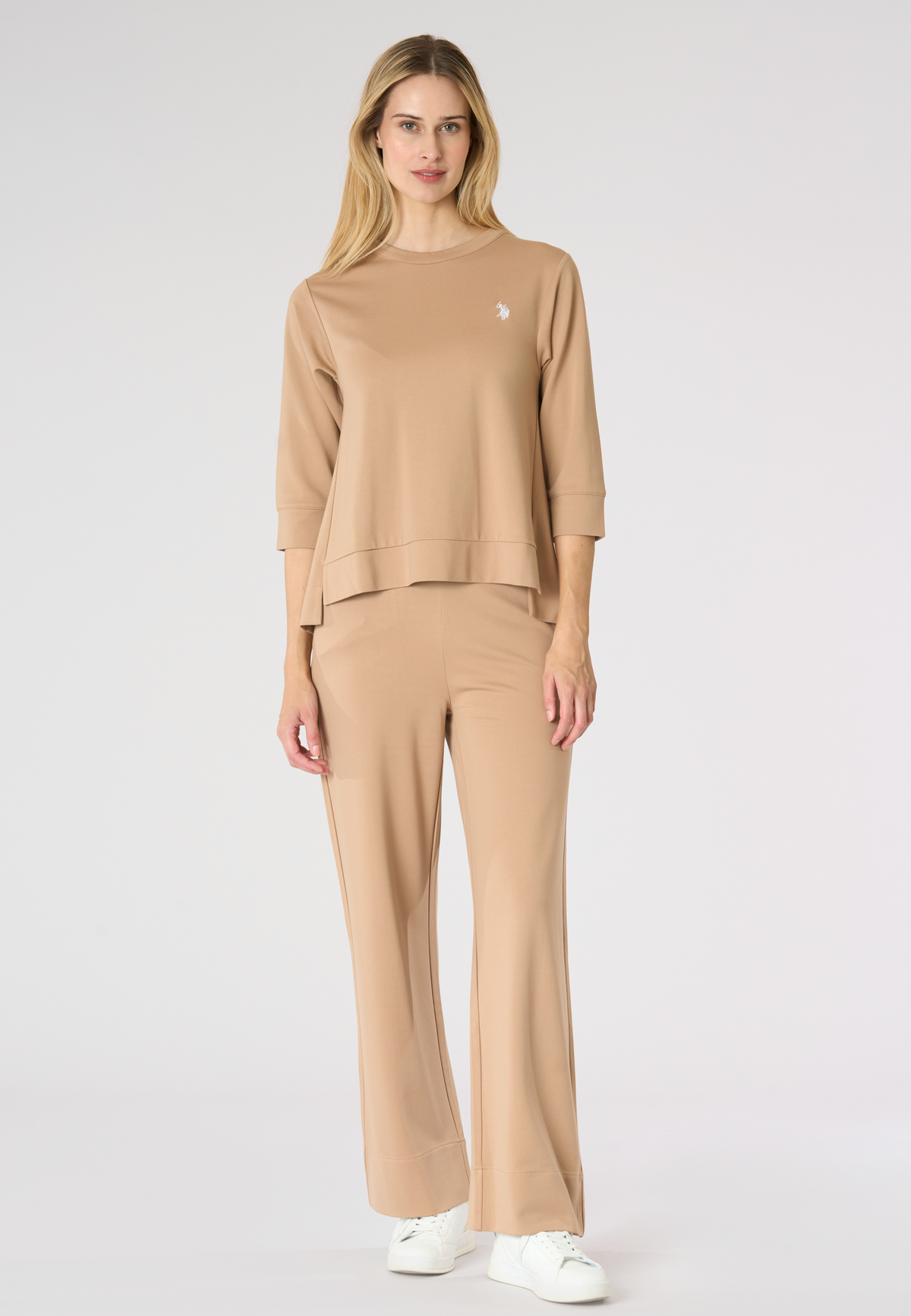 Felpa girocollo da donna in punto Milano con manica 3/4