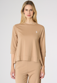 Felpa girocollo da donna in punto Milano con manica 3/4 Premium Quality