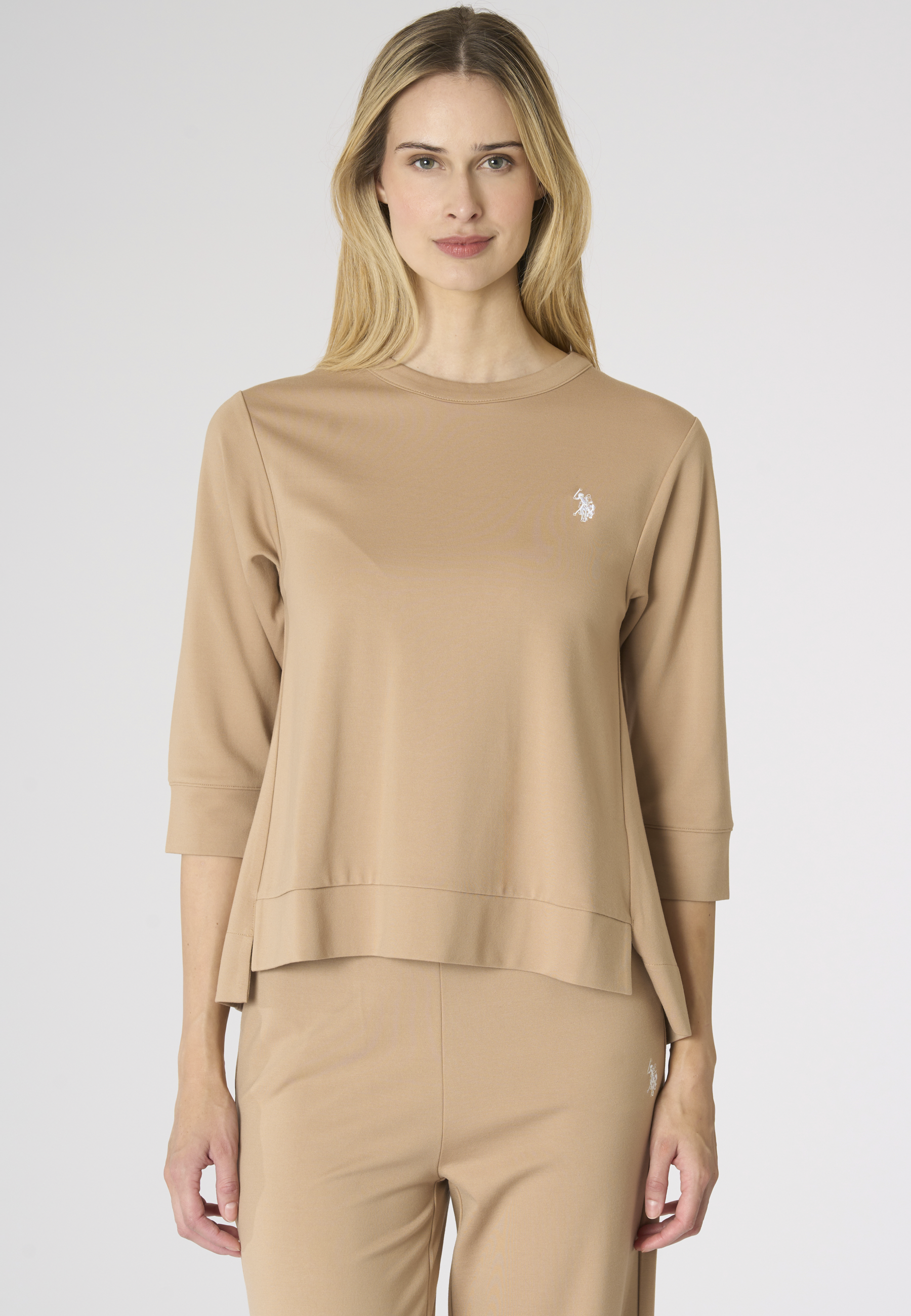 Felpa girocollo da donna in punto Milano con manica 3/4 Premium Quality