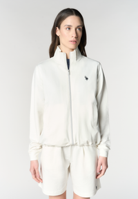 Felpa da donna con zip frontale e collo alto in cotone stretch