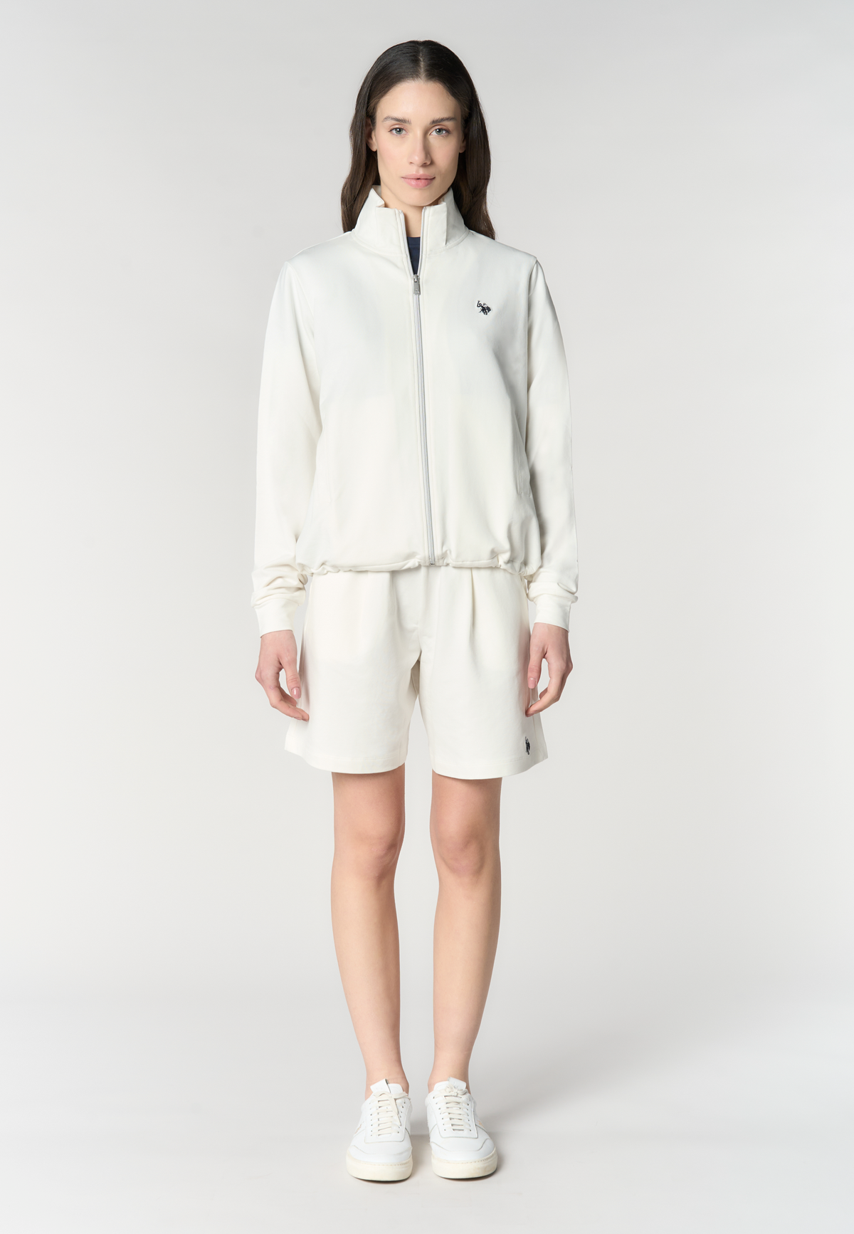 Felpa da donna con zip frontale e collo alto in cotone stretch