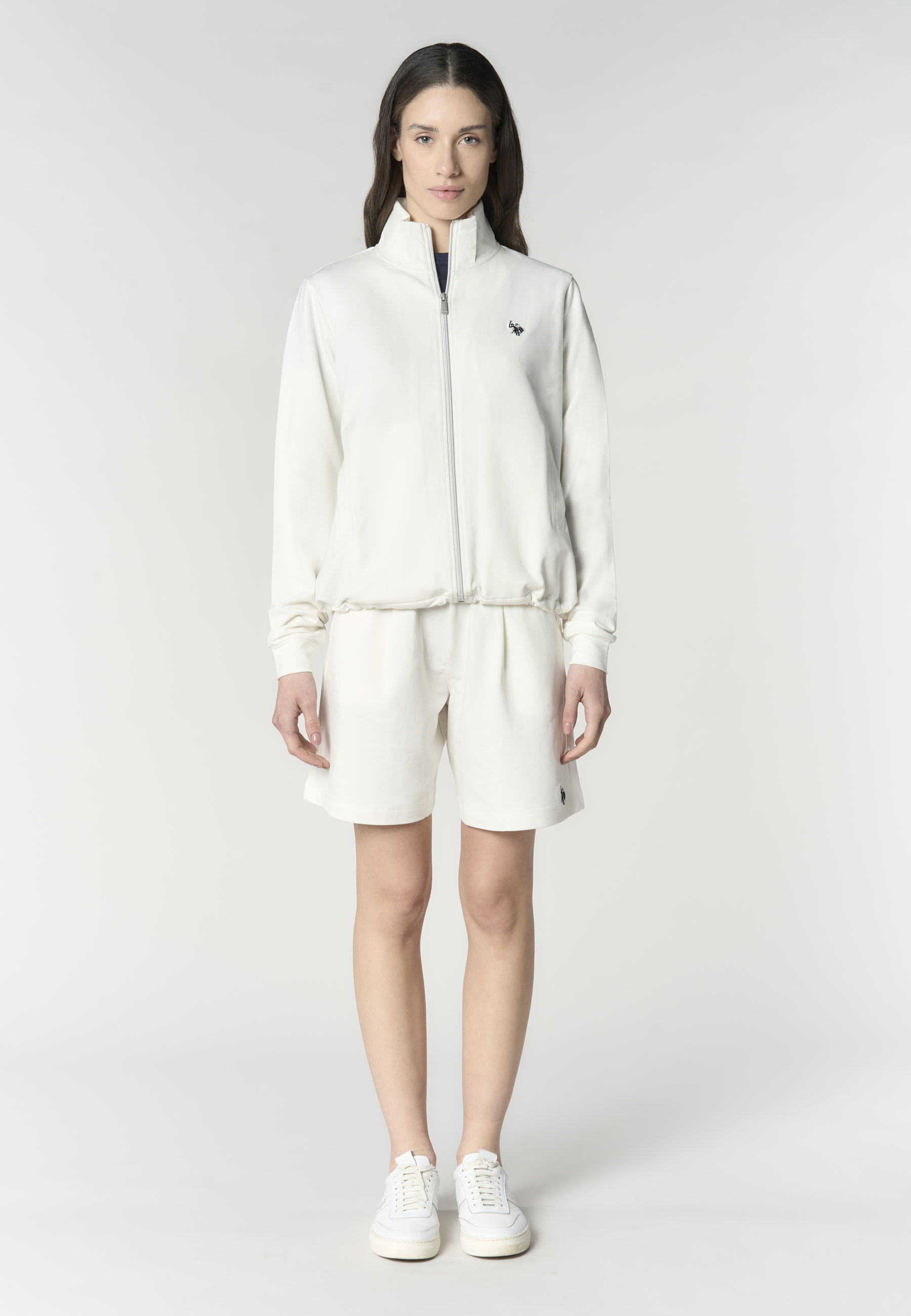 Felpa da donna con zip frontale e collo alto in cotone stretch