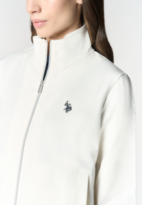 Felpa da donna con zip frontale e collo alto in cotone stretch
