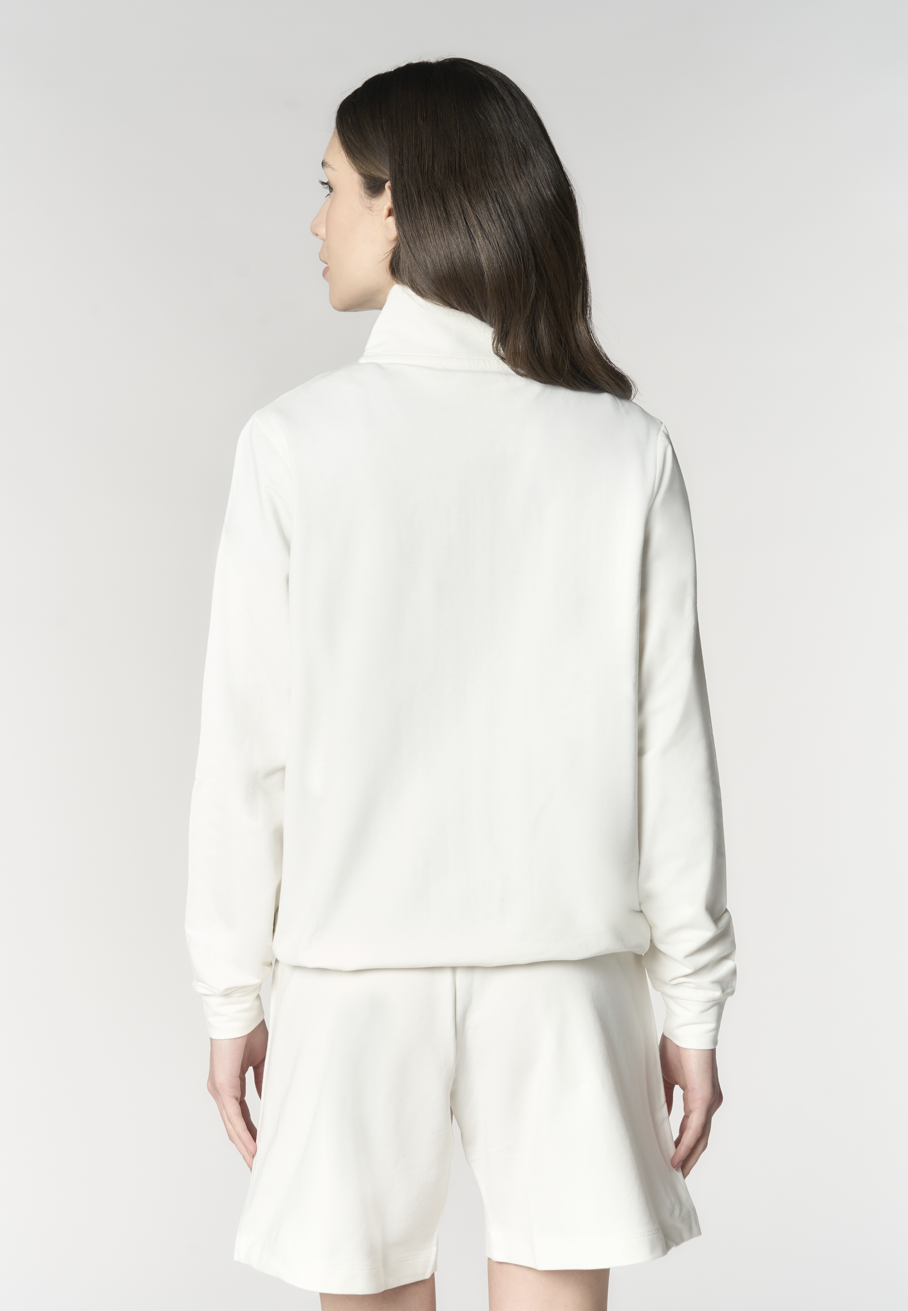 Felpa da donna con zip frontale e collo alto in cotone stretch