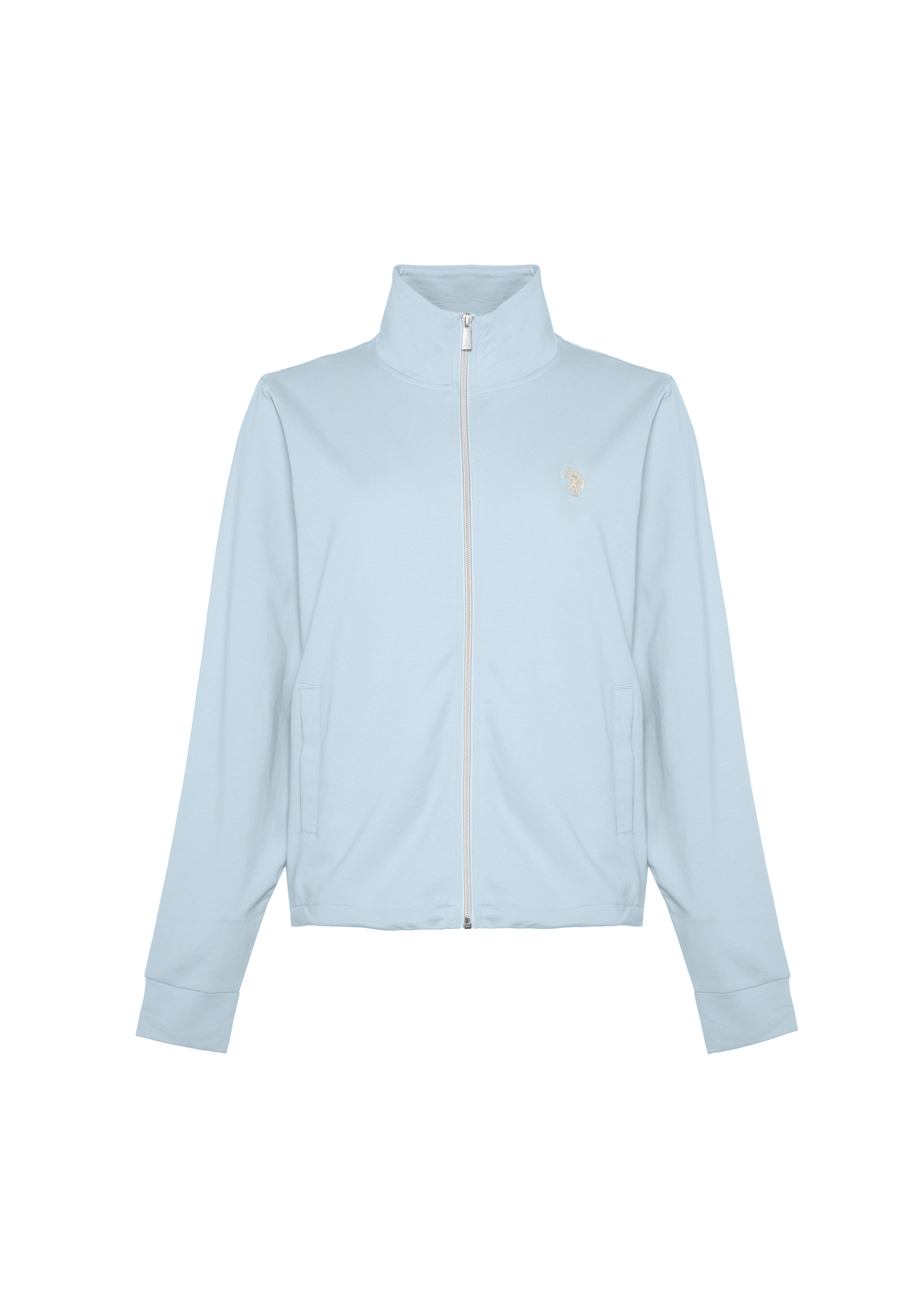 Felpa da donna con zip frontale e collo alto in cotone stretch