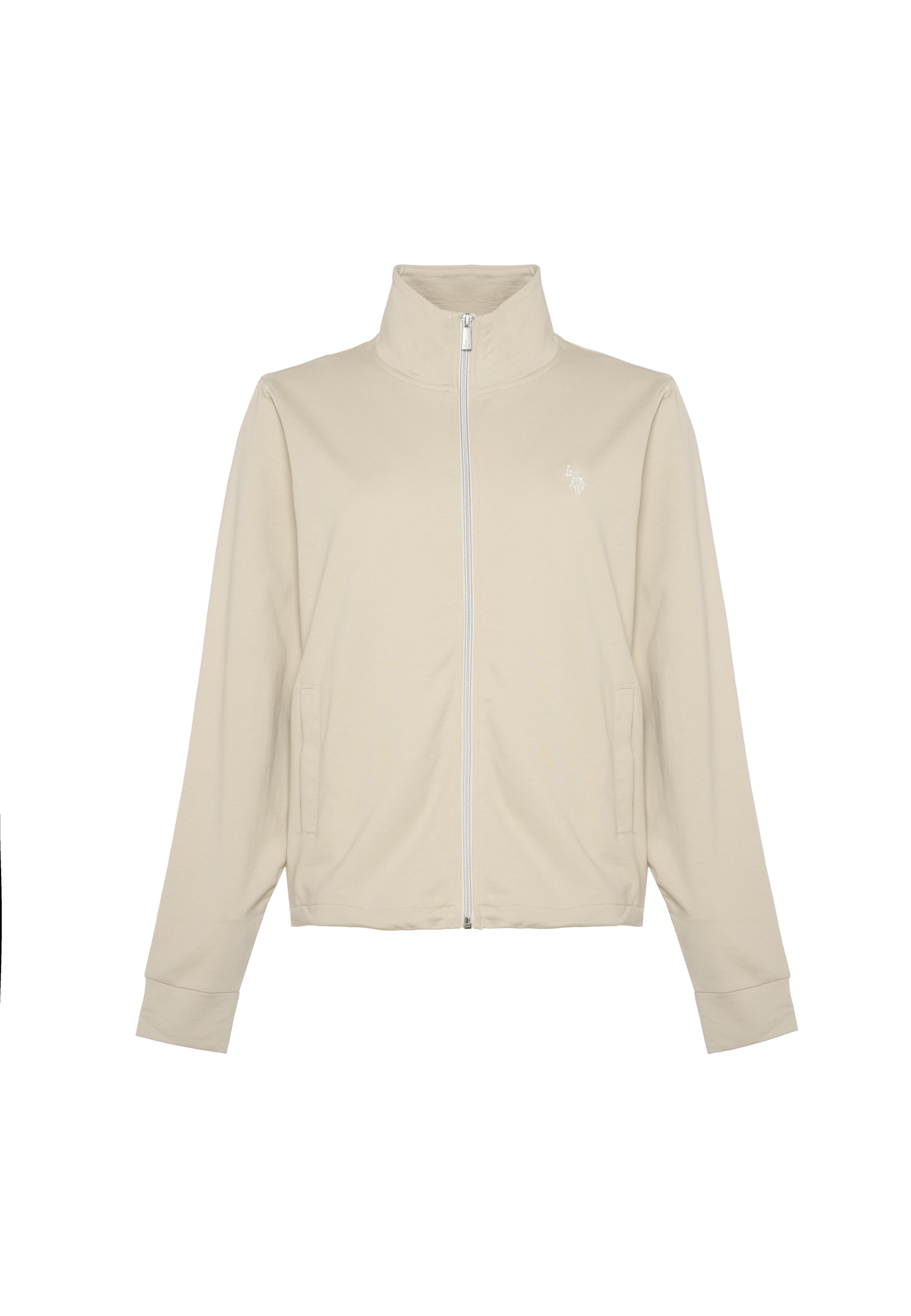 Felpa da donna con zip frontale e collo alto in cotone stretch