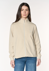 Felpa da donna con zip frontale e collo alto in cotone stretch