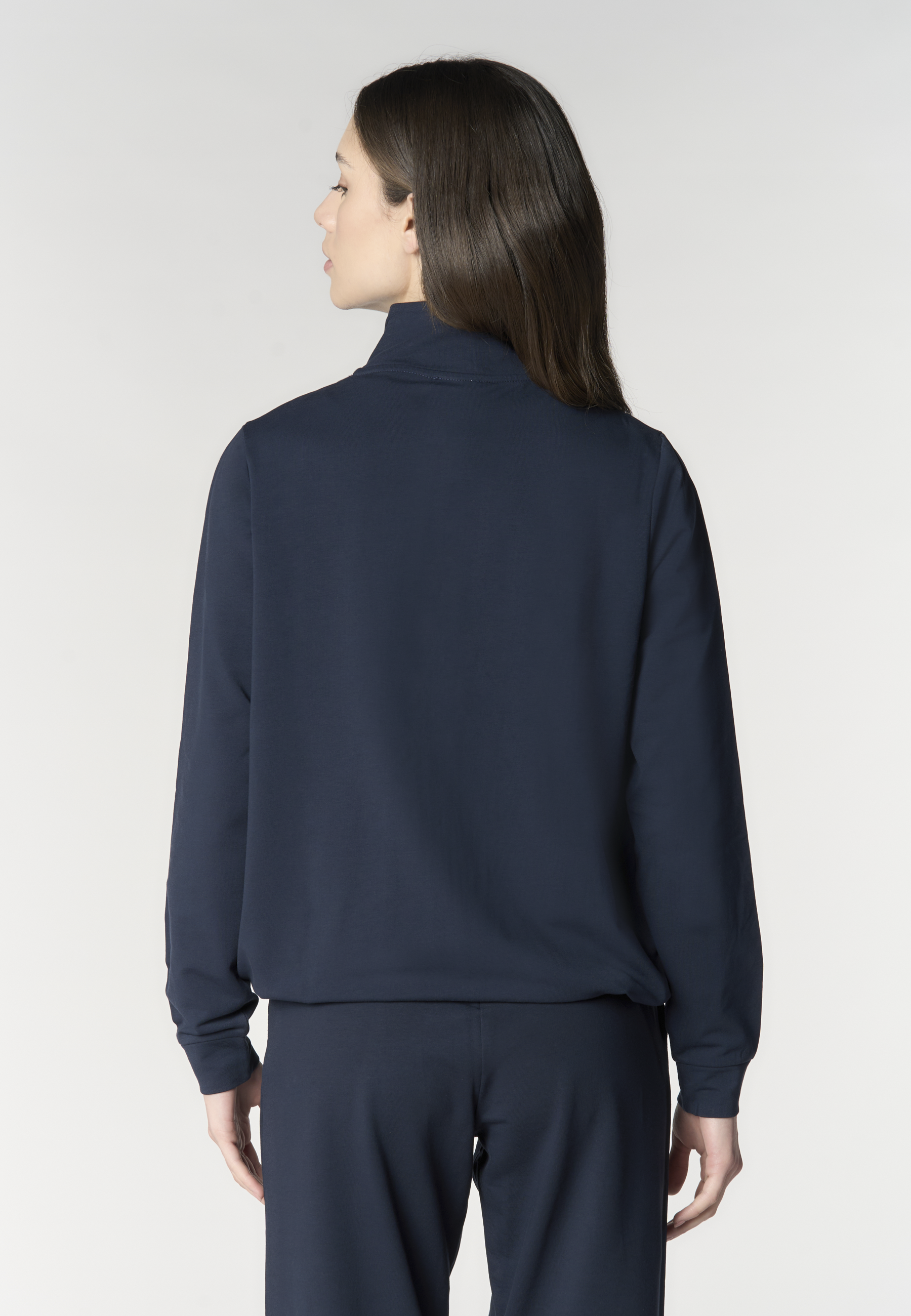 Felpa da donna con zip frontale e collo alto in cotone stretch
