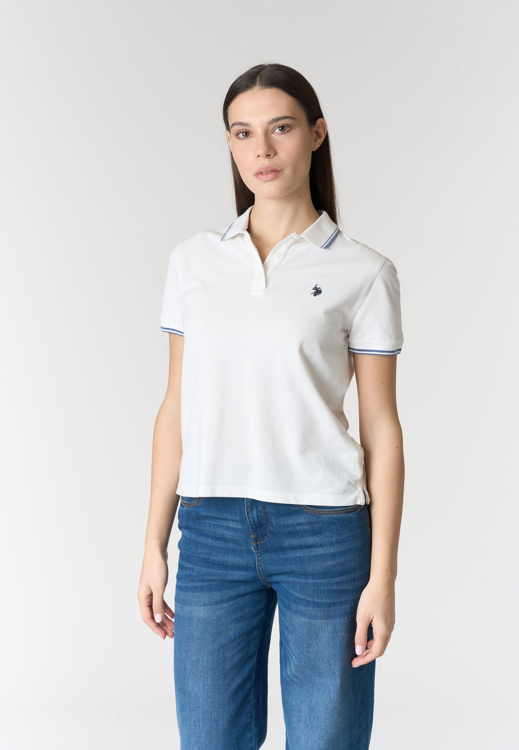 Polo shirt a maniche corte in cotone con profili a contrasto