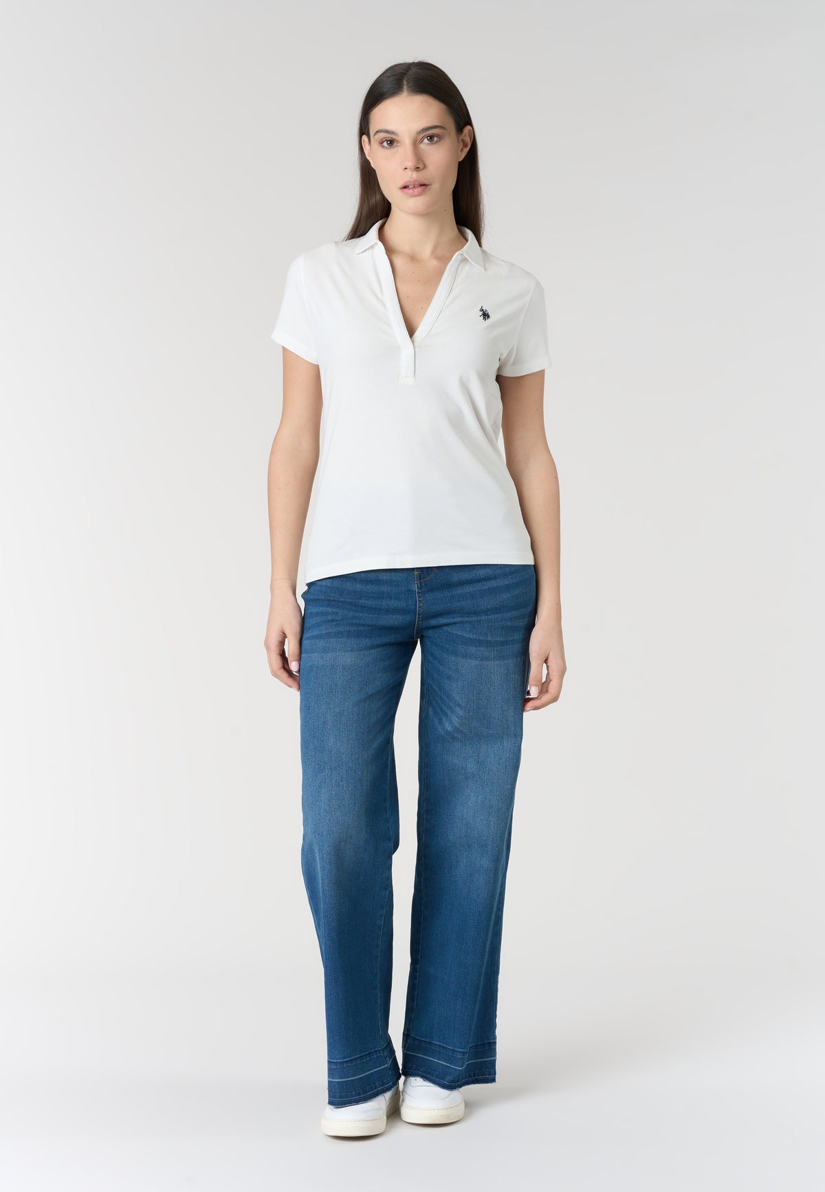 Polo shirt a maniche corte con scollo a V in cotone stretch