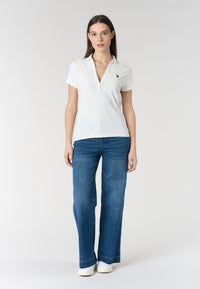 Polo shirt a maniche corte con scollo a V in cotone stretch