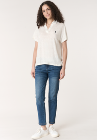 Polo shirt da donna con scollo a V in lino Premium Quality