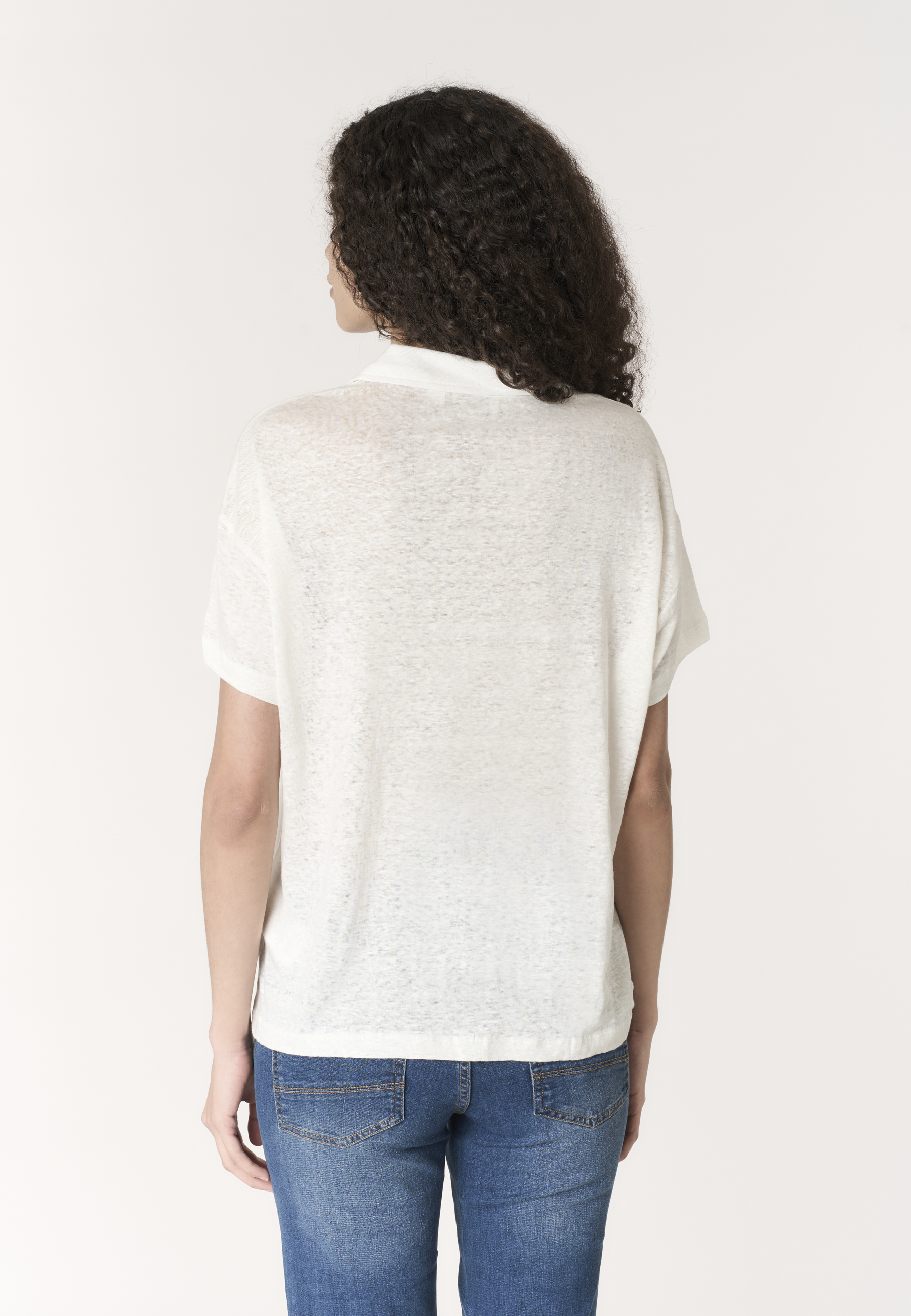 Polo shirt da donna con scollo a V in lino Premium Quality