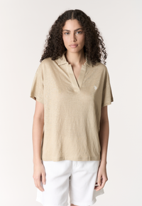 Polo shirt da donna con scollo a V in lino Premium Quality