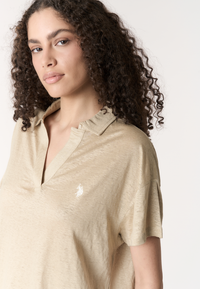 Polo shirt da donna con scollo a V in lino Premium Quality