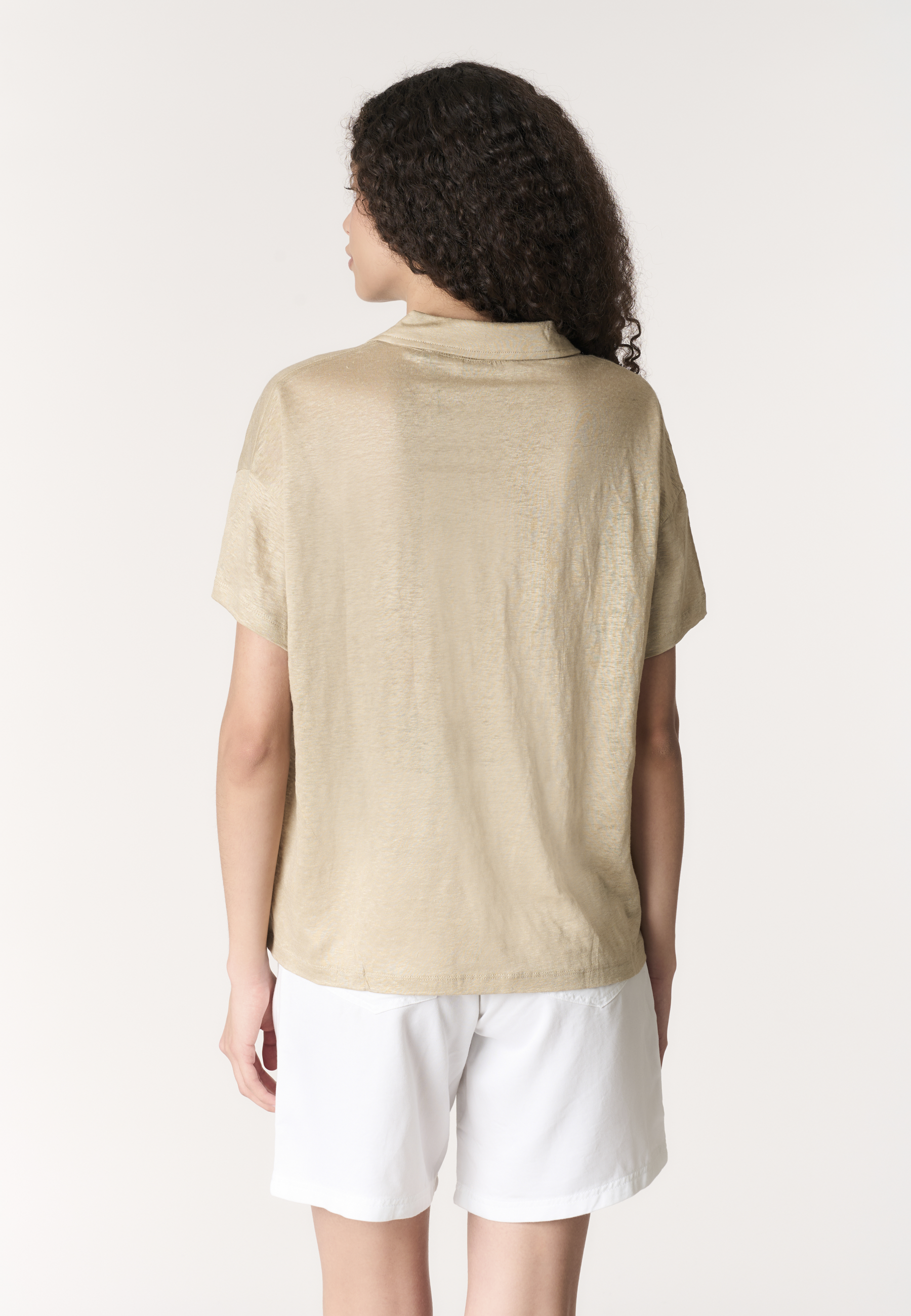 Polo shirt da donna con scollo a V in lino Premium Quality