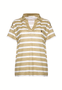 Polo shirt da donna cropped fit a righe in lino Premium Quality
