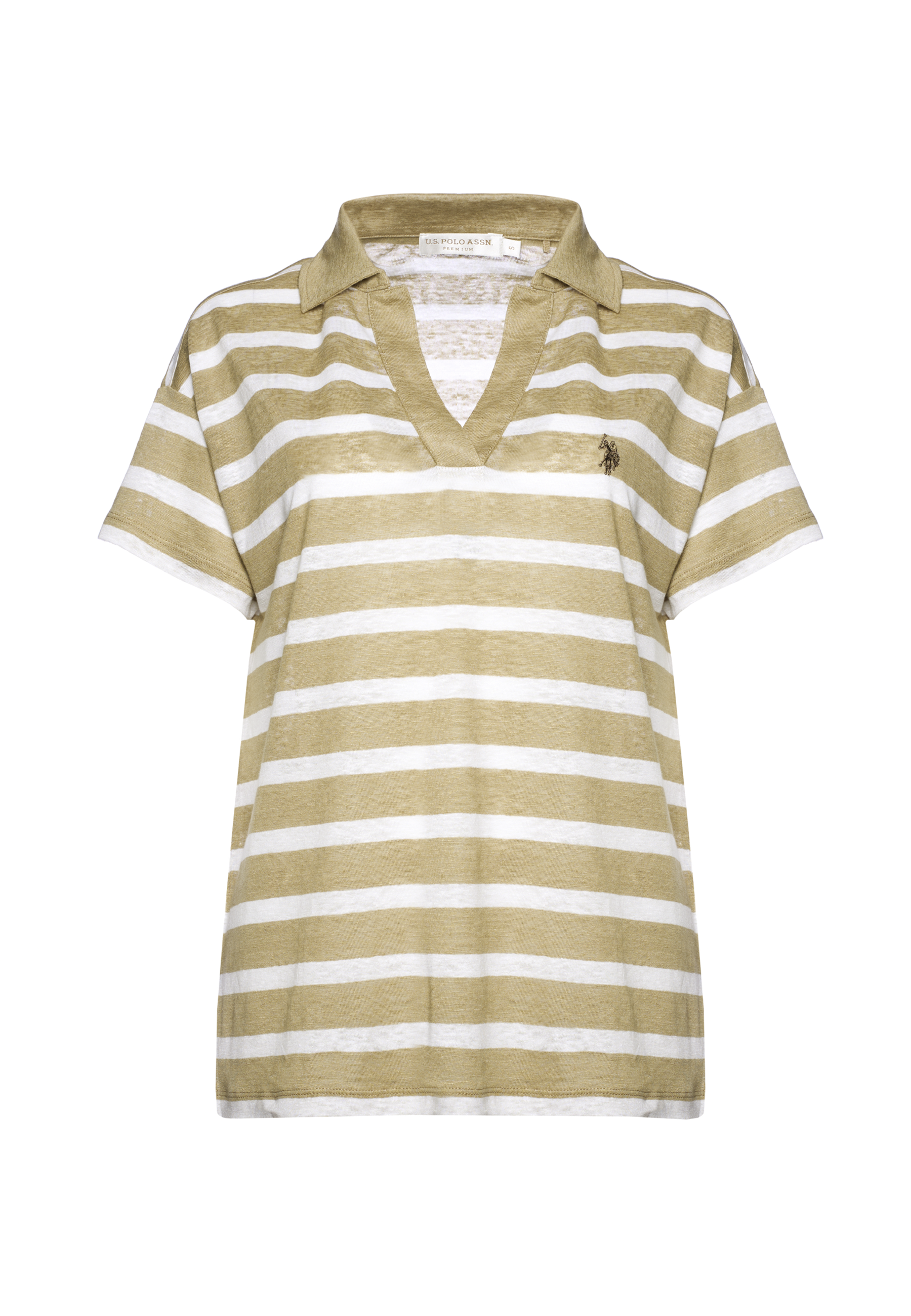 Polo shirt da donna cropped fit a righe in lino Premium Quality