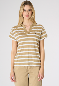 Polo shirt da donna cropped fit a righe in lino Premium Quality